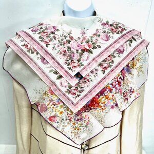 New Tag On Valentino Handkerchief/Mini Scarfs , cotton 18" Pink White Floral(24)